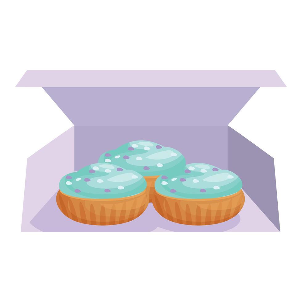 Cardboard box full of delicious blue cupcakes with sprinkles vector