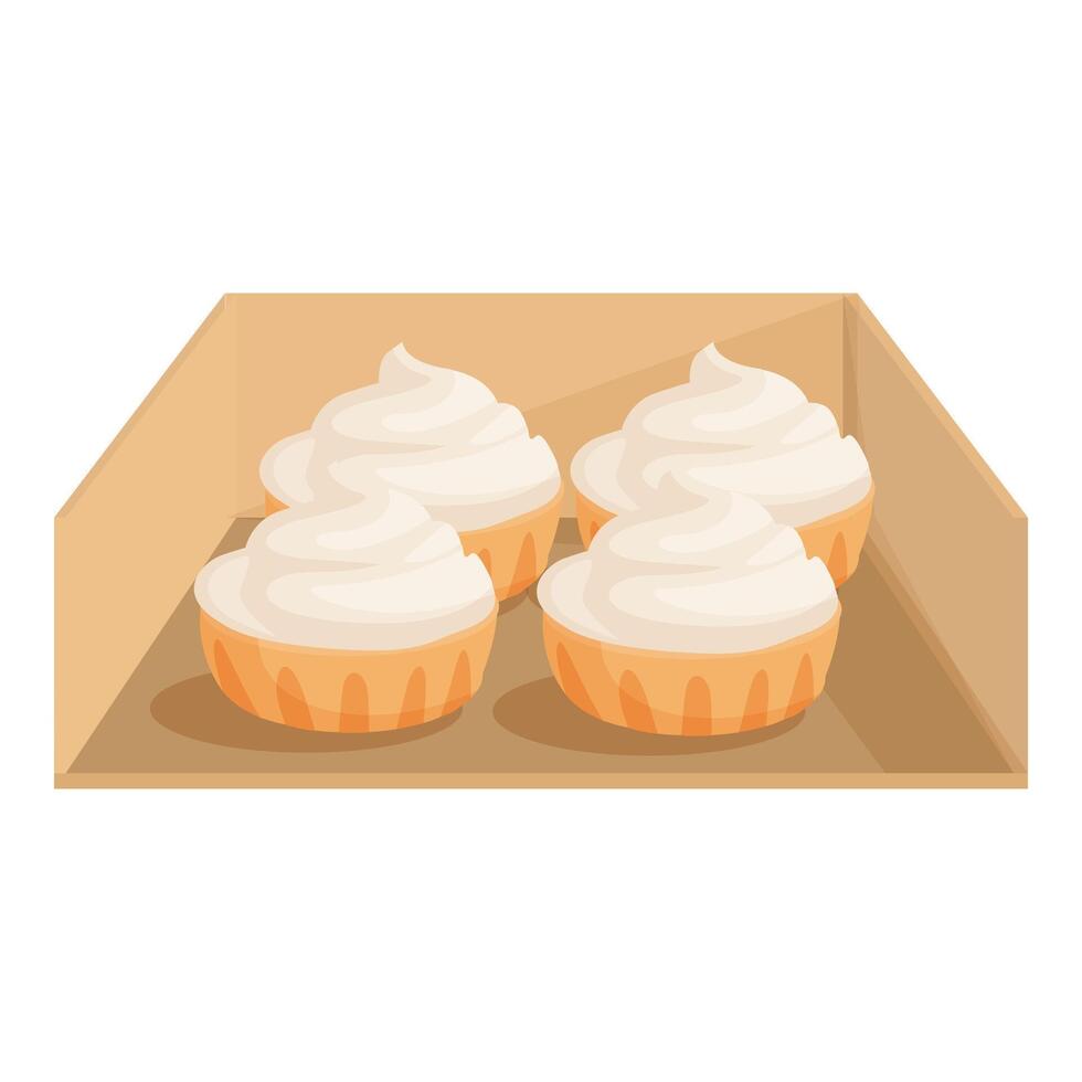 Cardboard box containing four delicious creamy tarts vector