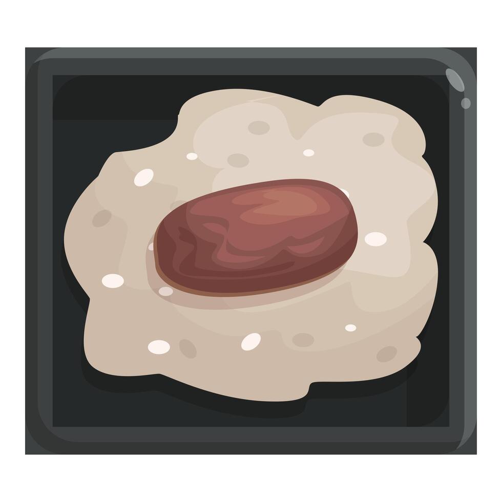 Single date fruit resting on top of dough in baking sheet vector