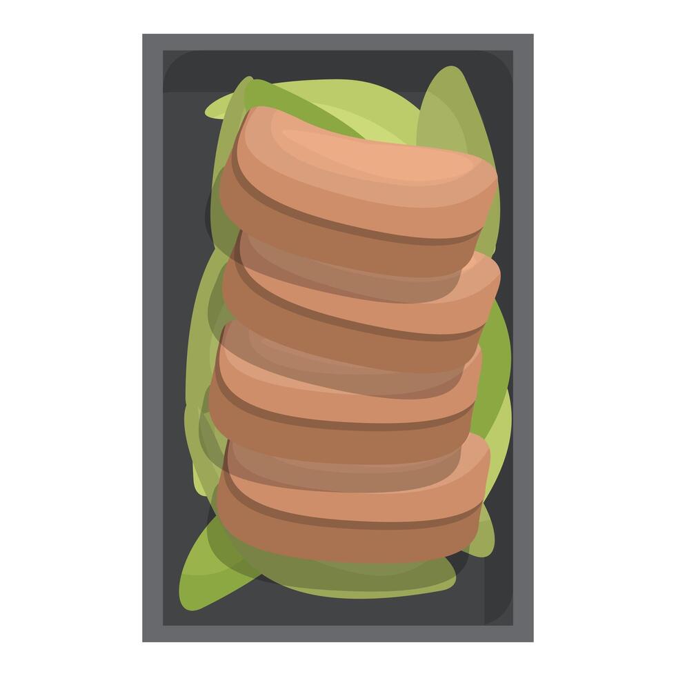 Sliced meatloaf on bed of lettuce in plastic tray vector
