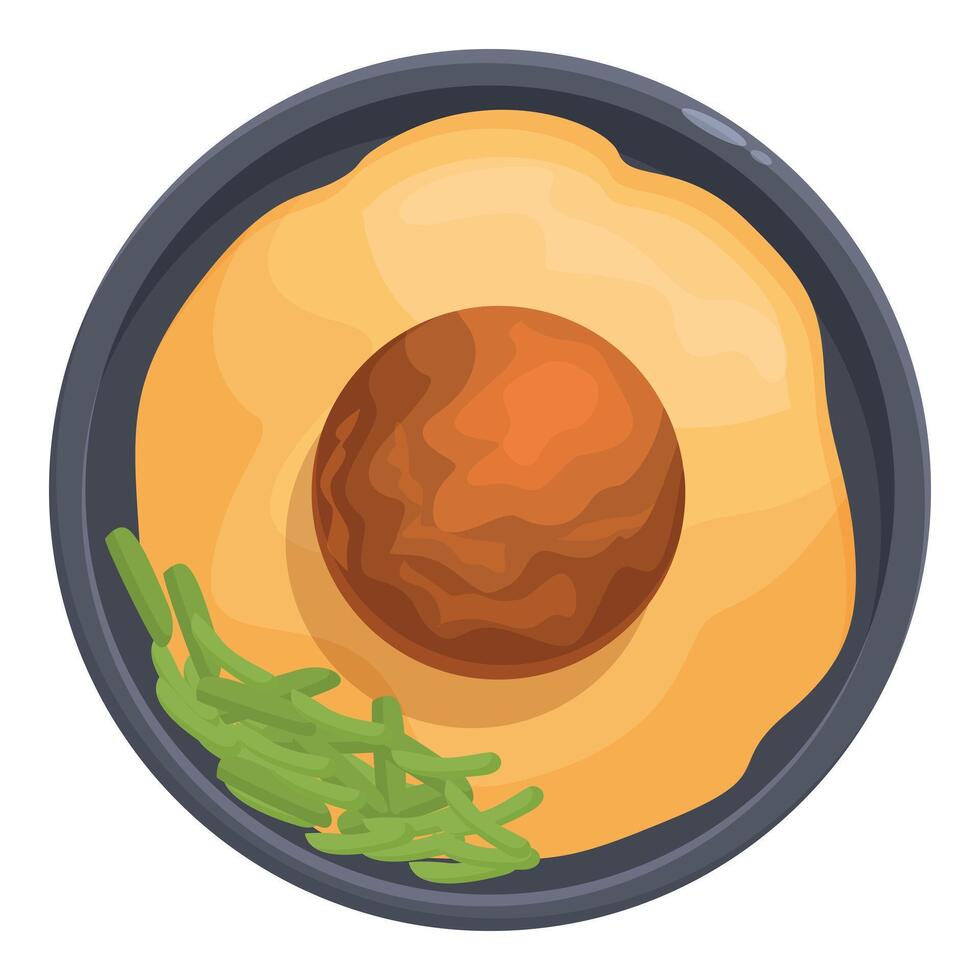 Delicious meatball sitting on bed of creamy mashed potatoes with garnish vector