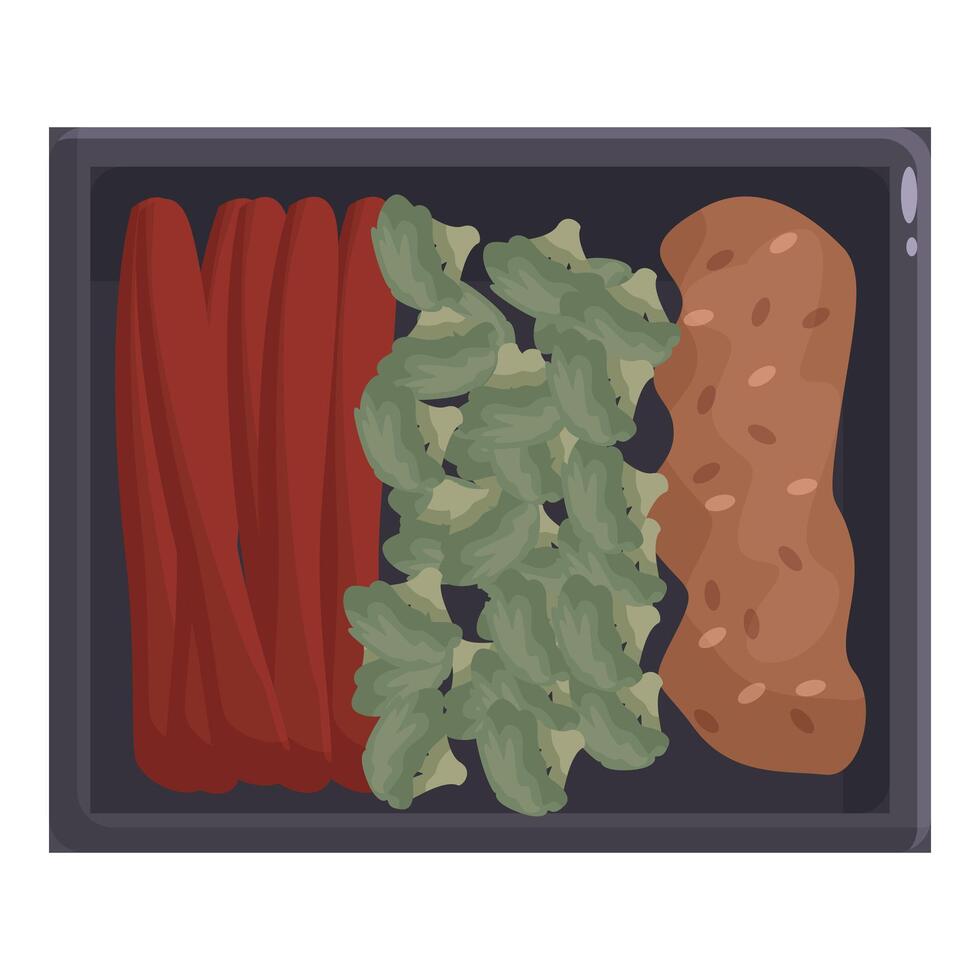 Plastic tray containing healthy food with broccoli and meat vector