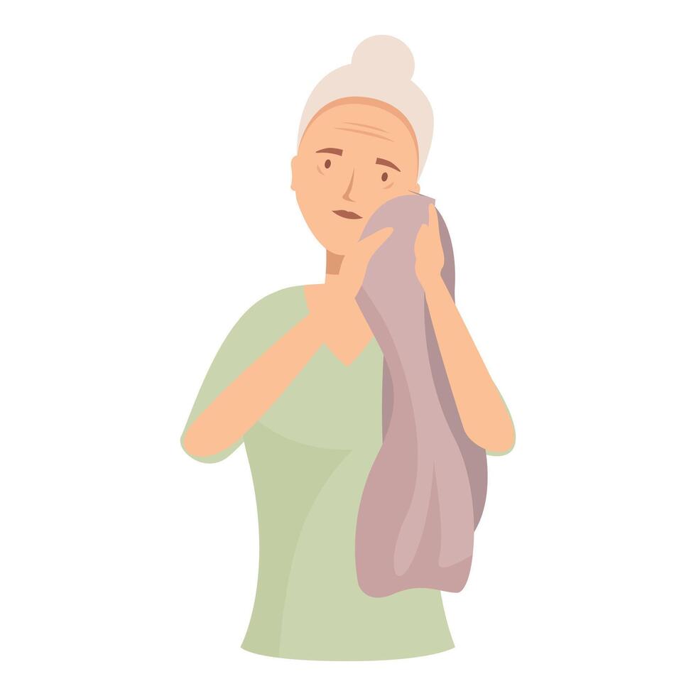 Senior woman drying her face with towel after shower vector