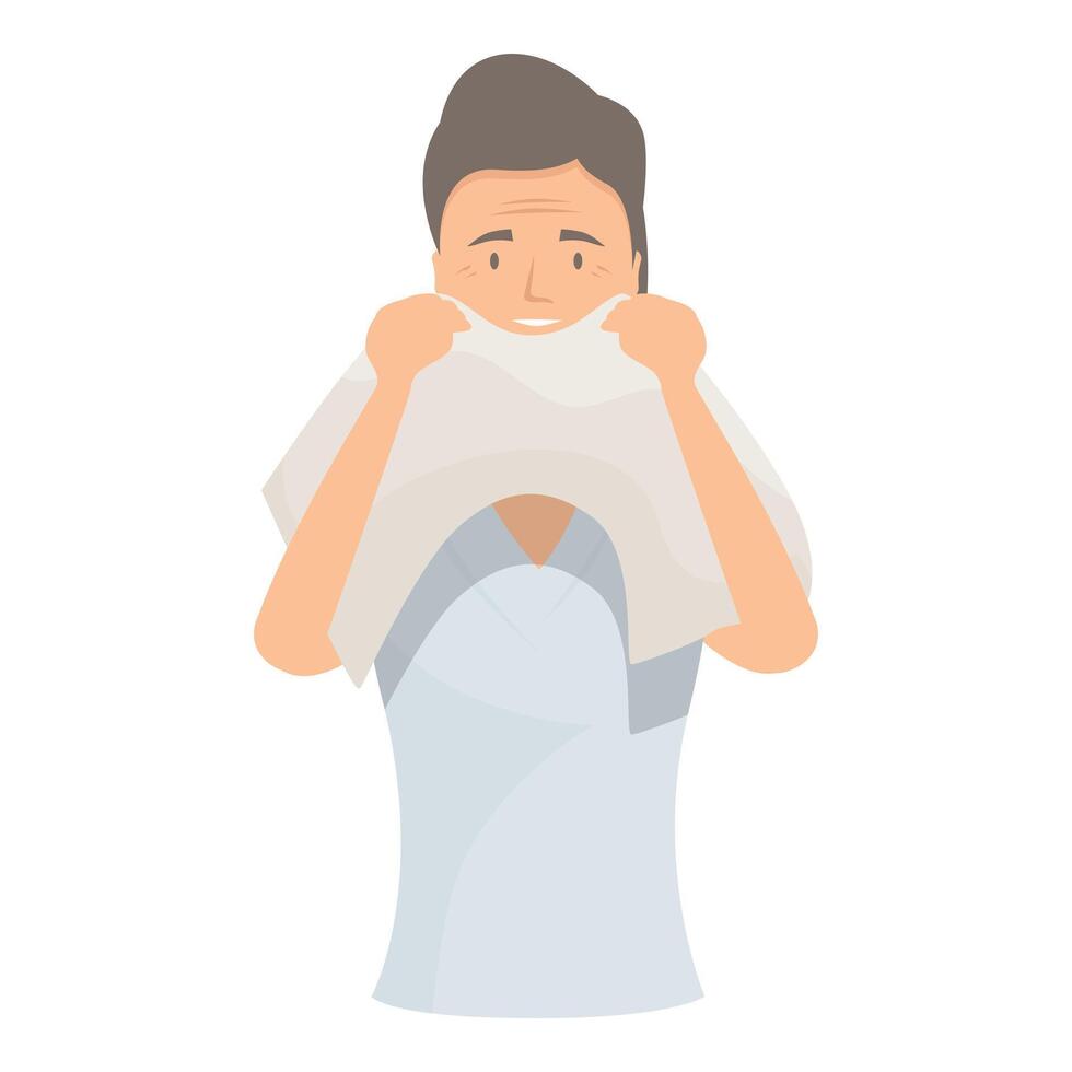 Senior nurse drying face with towel after washing vector