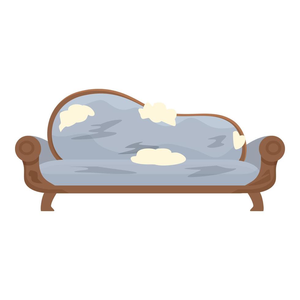 Old torn sofa with holes in the upholstery standing on white background vector