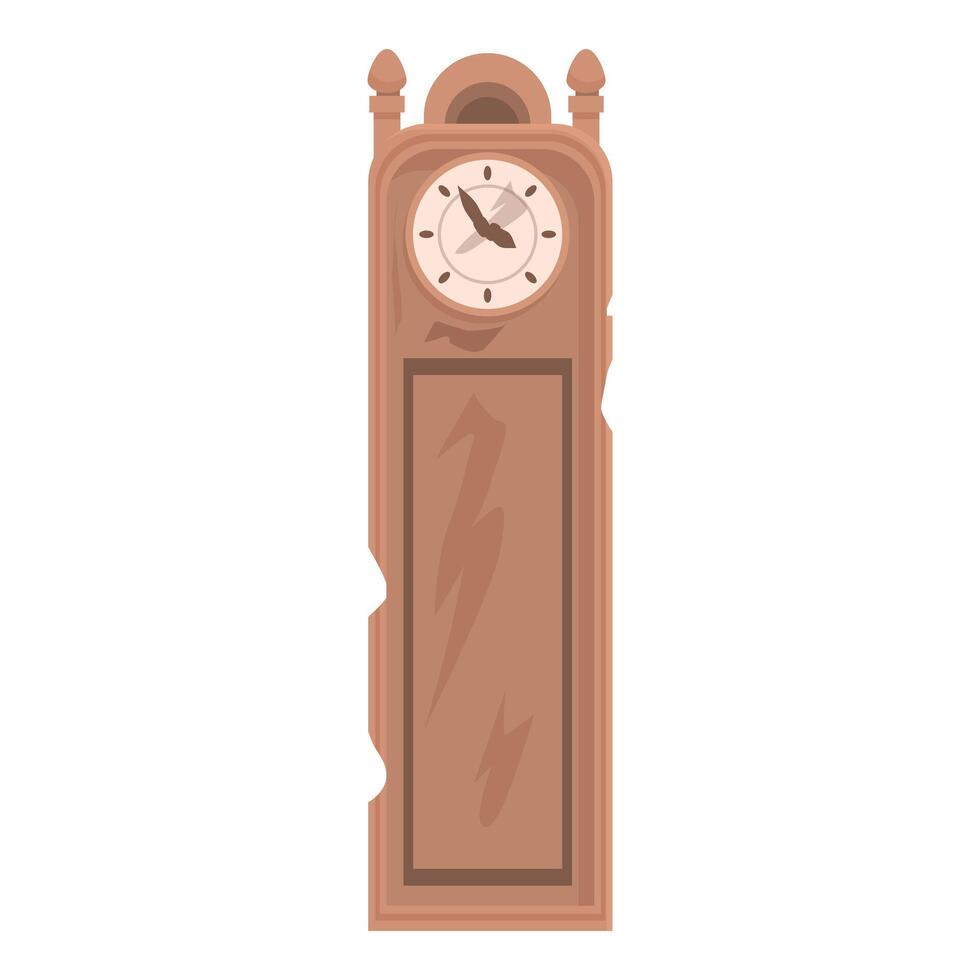 Old broken grandfather clock showing time on white vector