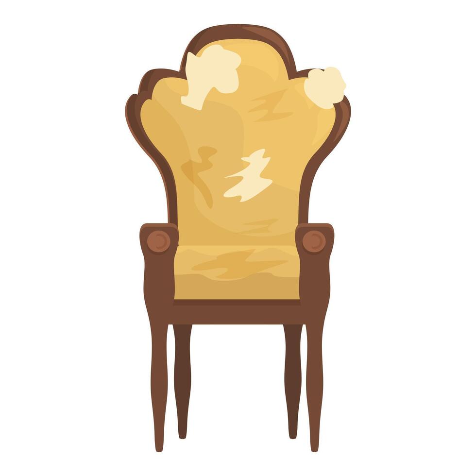 Old royal throne with torn upholstery standing on white background vector