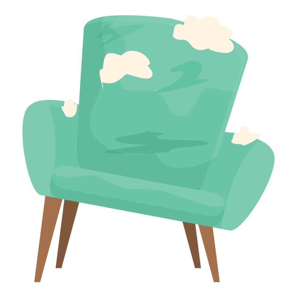 Old turquoise armchair with stains showing signs of wear and tear vector