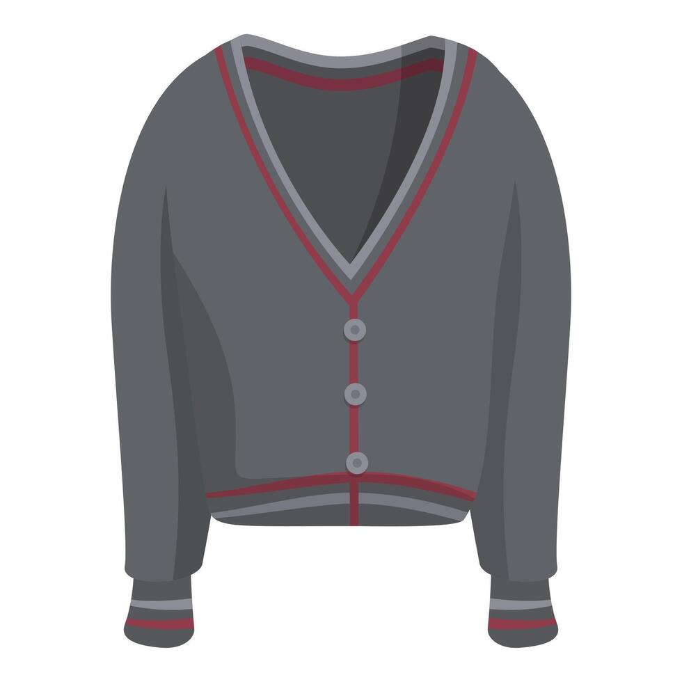 Gray button up cardigan sweater with red trim for cold weather vector