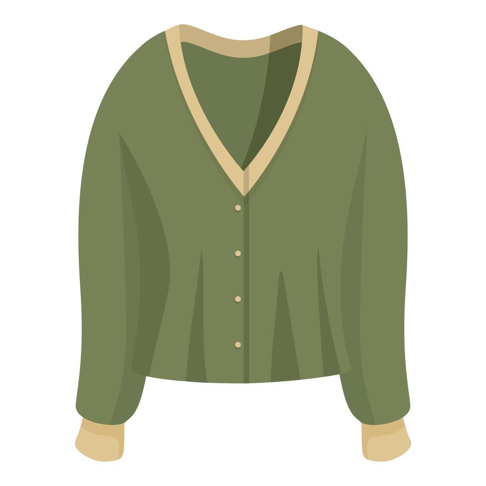 Green cardigan with buttons and v neck for cold weather vector