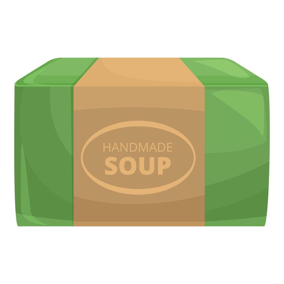 Green package of handmade soup with kraft label vector