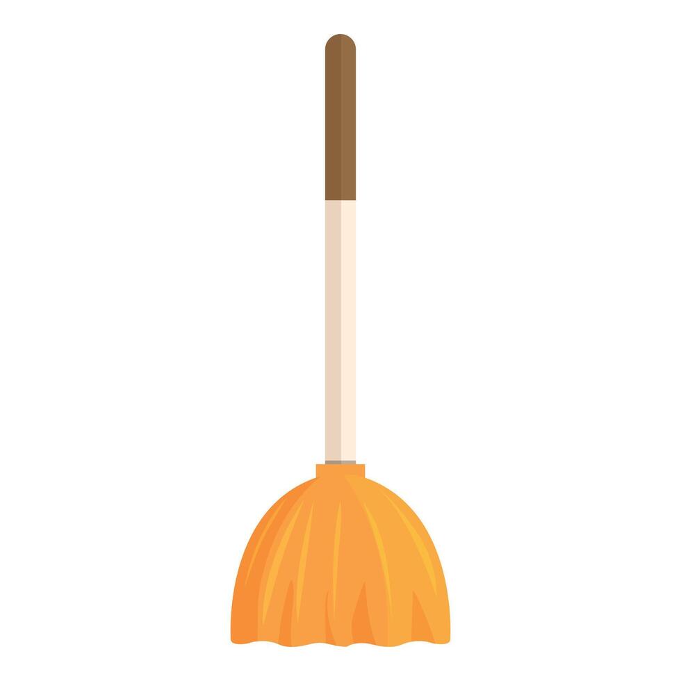 Orange mop with wooden handle standing on white background vector