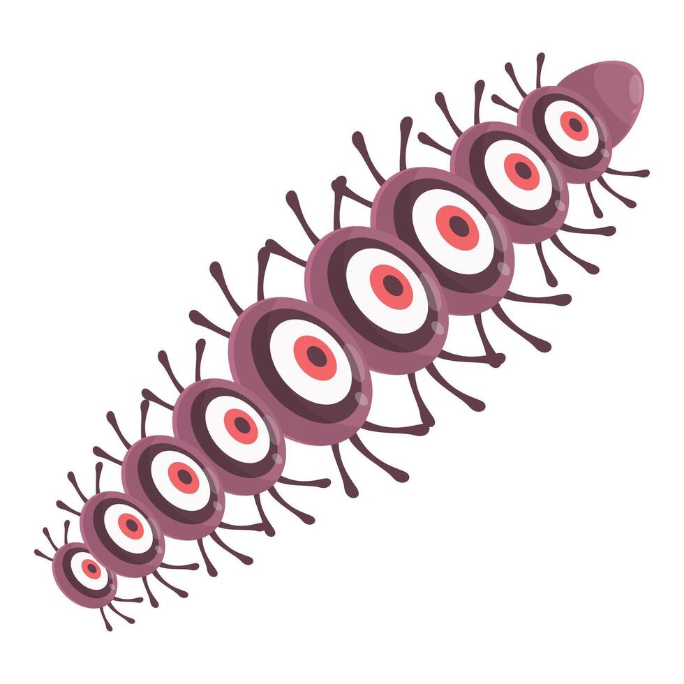 Purple worm monster crawling with many eyes vector