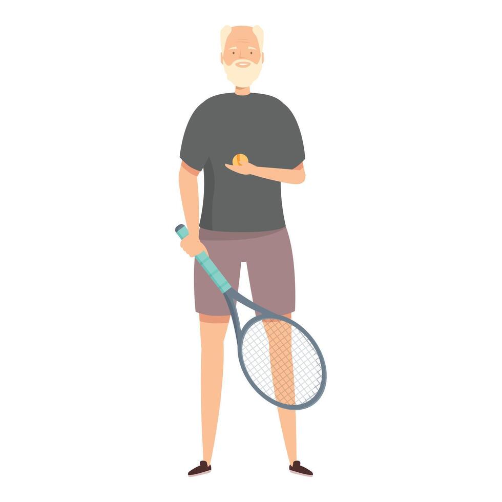 Senior man holding tennis ball and racket enjoying sport activity vector