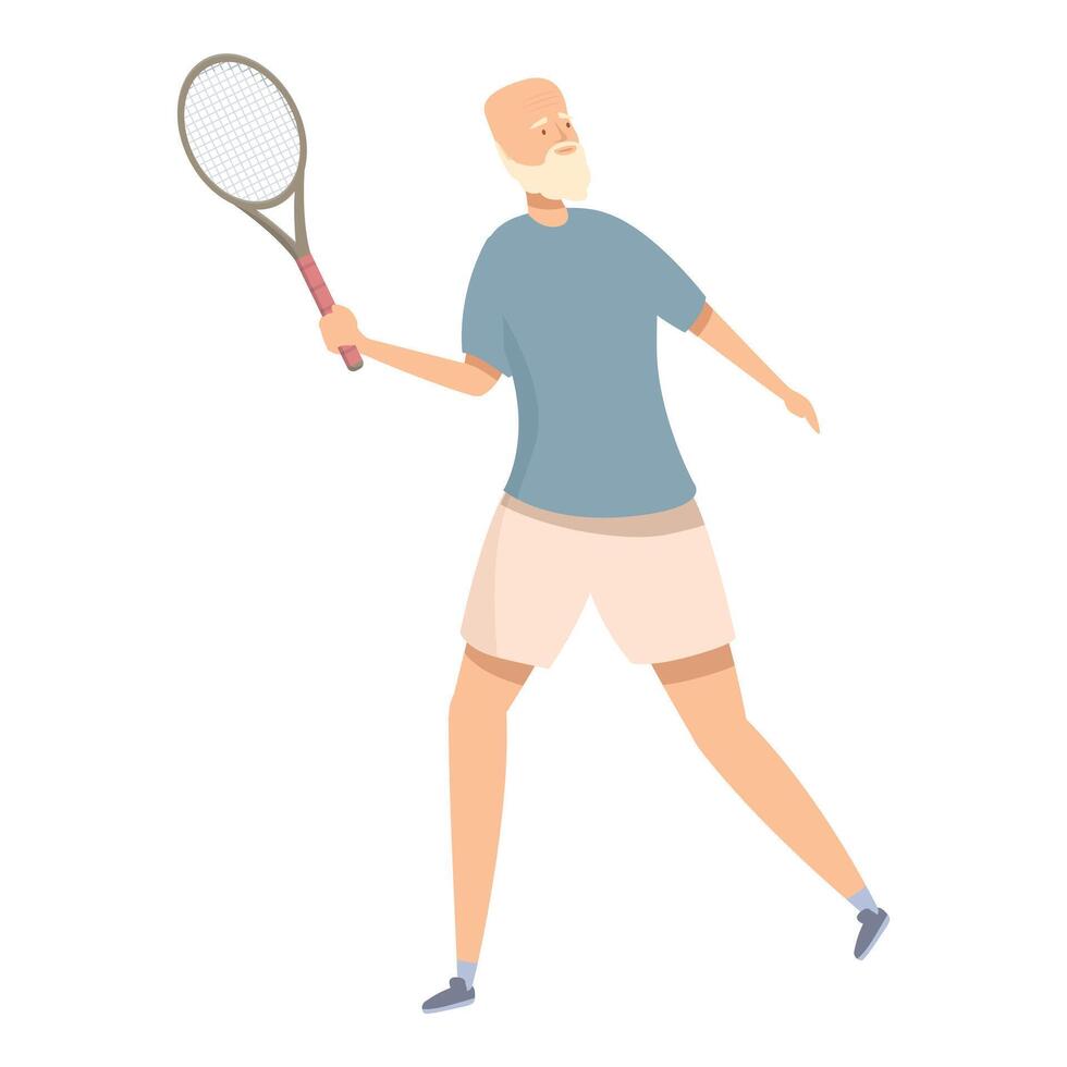 Senior man playing tennis, active lifestyle for elderly people vector