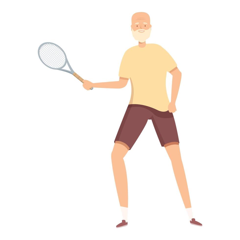 Senior man playing tennis enjoying activity illustration vector