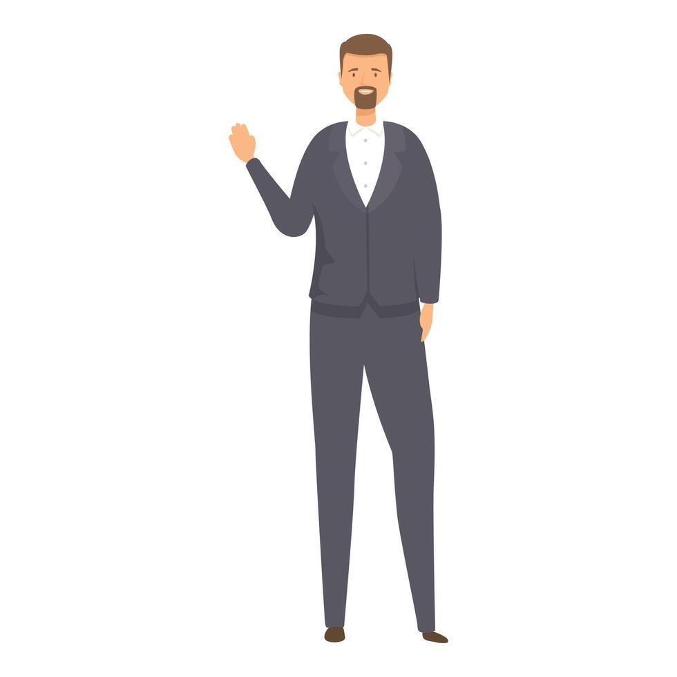 Smiling groom waving hand during wedding ceremony vector