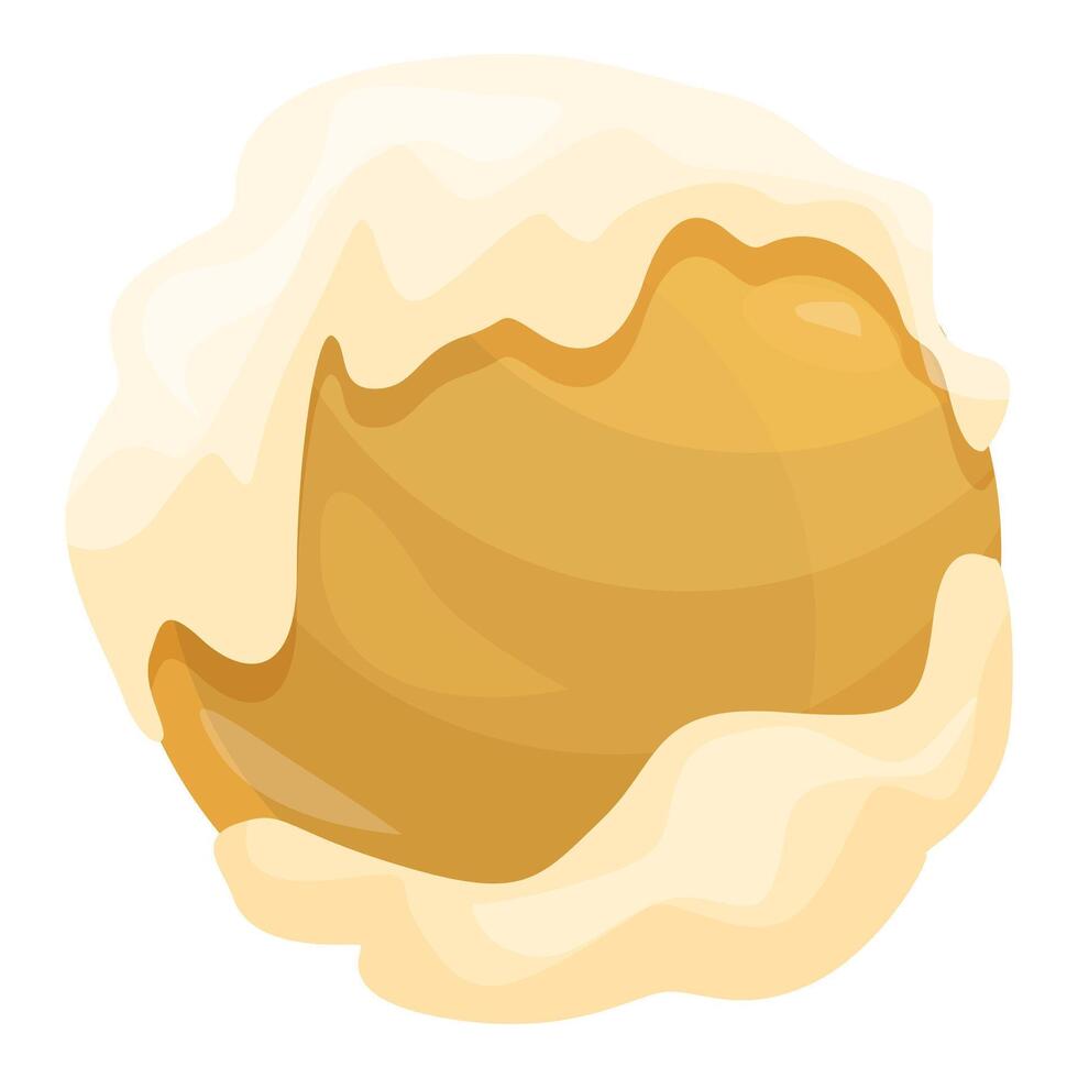 Caramel sweet treat covered with white chocolate glaze flowing down vector