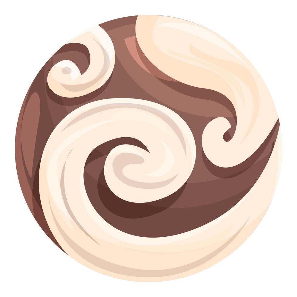 Round candy with chocolate and vanilla flavors mixing in a swirl vector