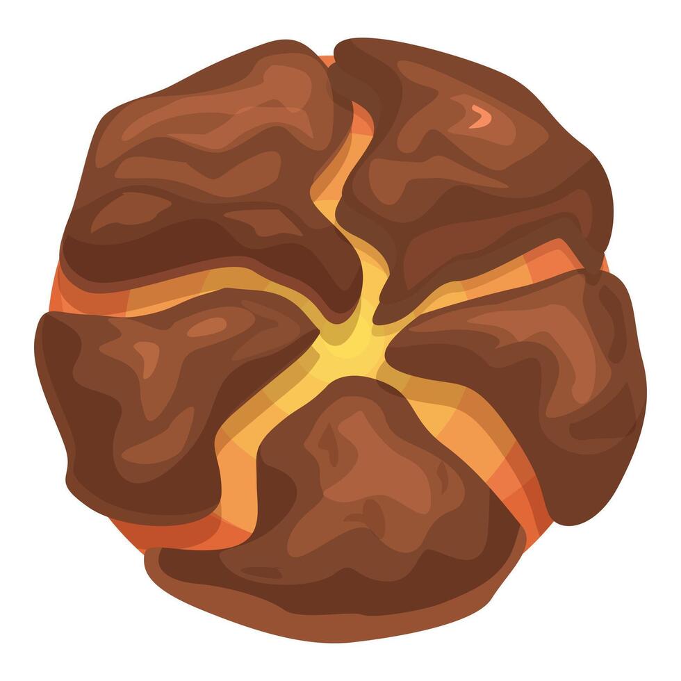 Round chocolate pastry showing filling from above vector
