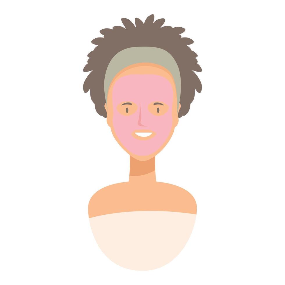 Woman wearing pink cosmetic face mask relaxing at spa vector
