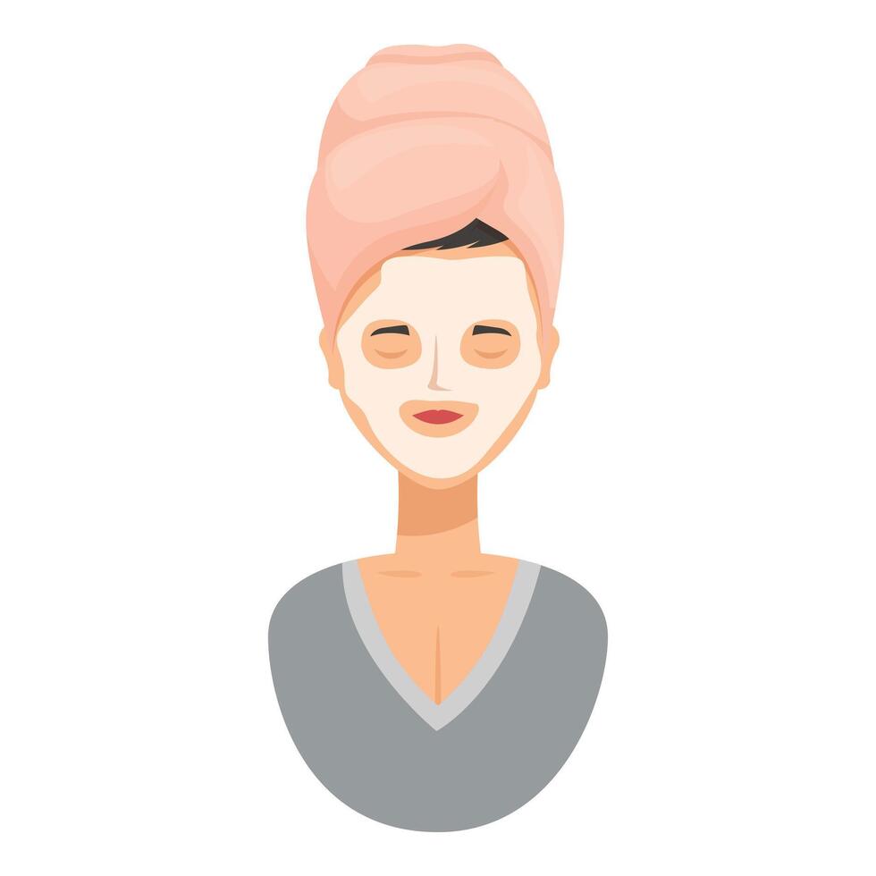 Beautician wearing a pink towel applying a face mask vector