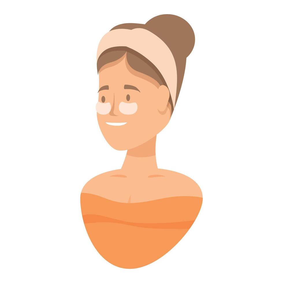Young woman applying under eye patches smiling with headband vector