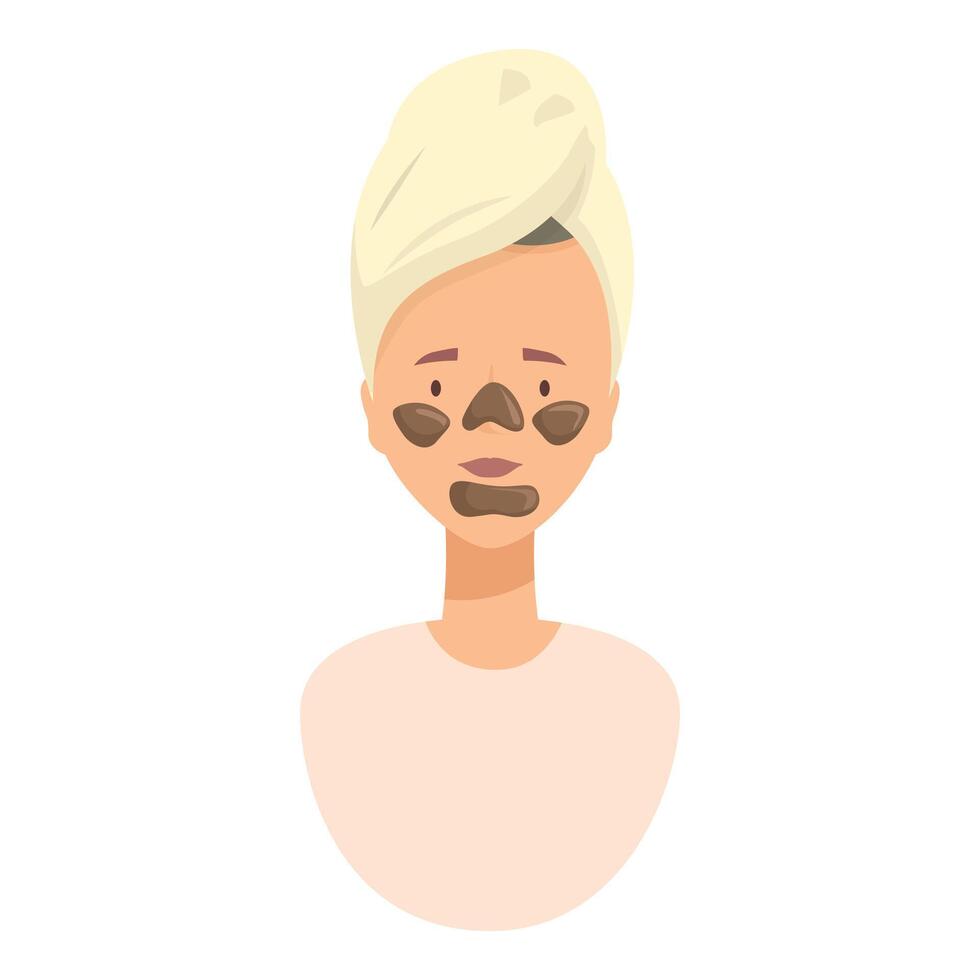 Woman applying black cosmetic patches on face vector