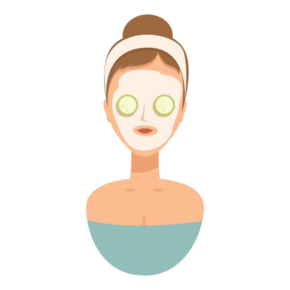 Young woman relaxing with cucumber facial mask vector