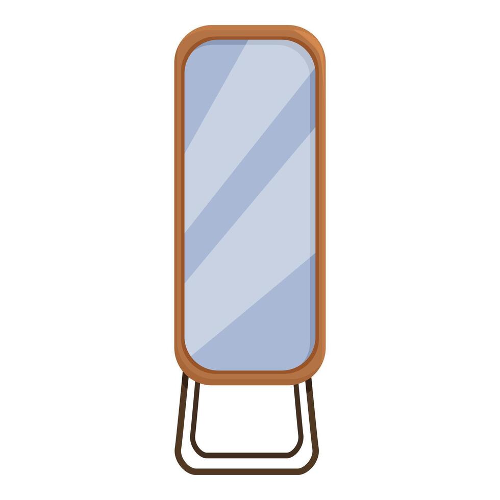 Wooden floor mirror standing on metal legs reflecting light vector