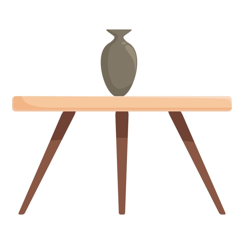 Minimalist wooden table standing on three legs with vase on top vector