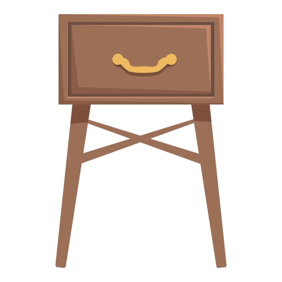 Wooden bedside table standing on high legs with golden handle vector