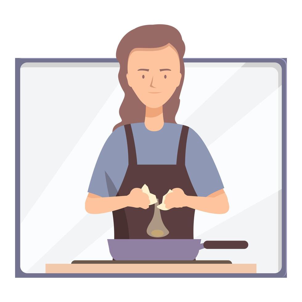 Woman adding ingredients while cooking in the kitchen vector