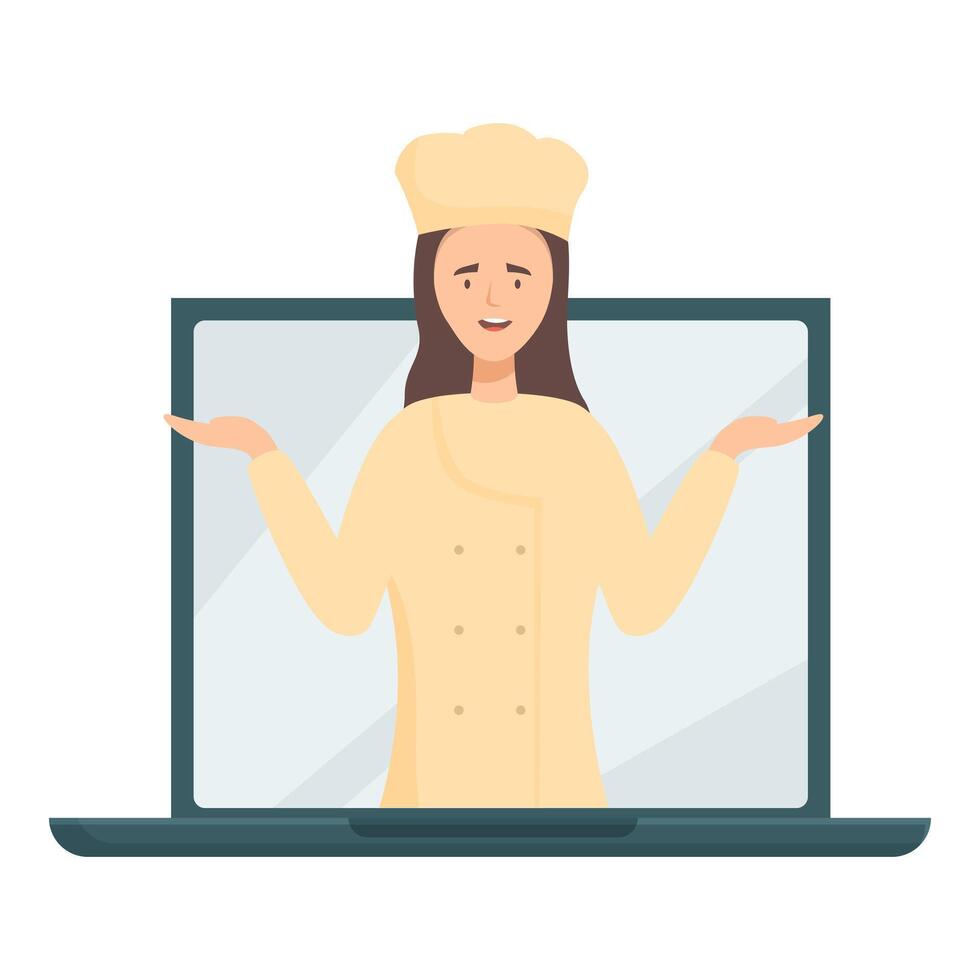 Online cooking class concept, chef giving online course using laptop vector