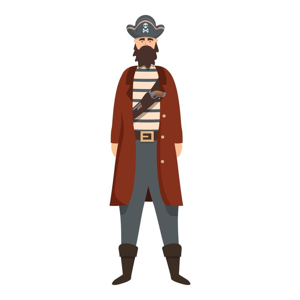 Bearded pirate wearing tricorn hat and long coat standing vector