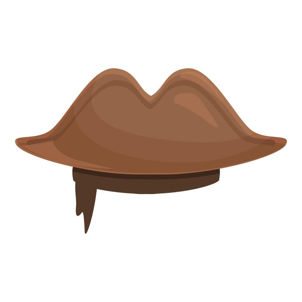 Brown leather tricorn hat with hair showing underneath vector