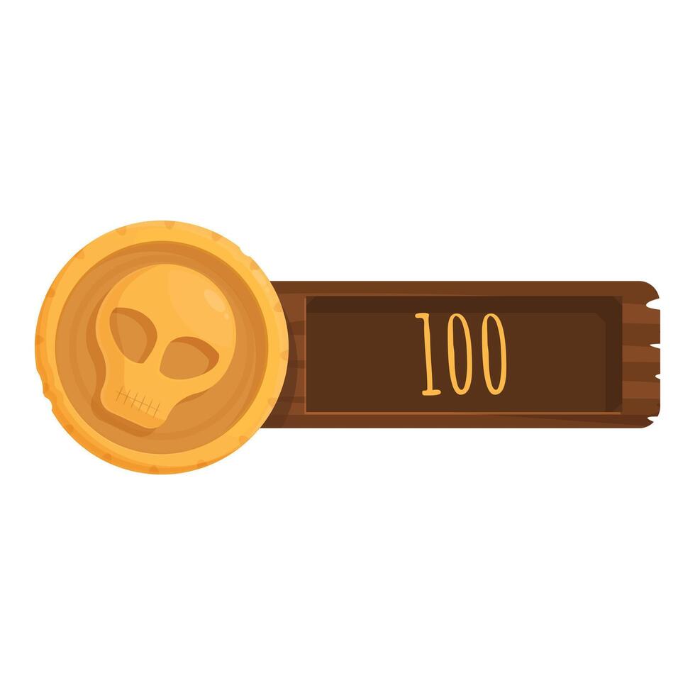 Golden skull coin icon showing number one hundred on wooden scoreboard vector