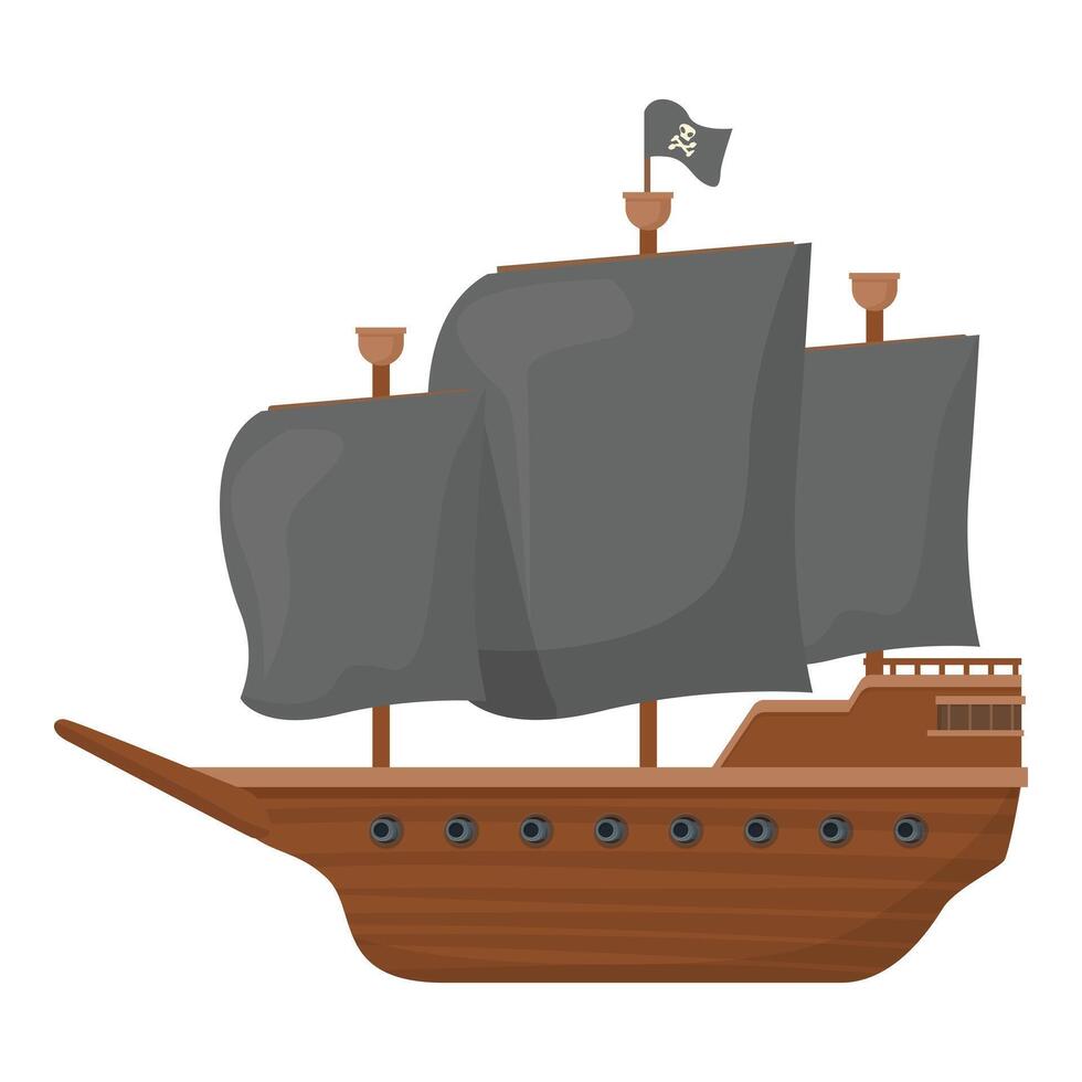 Pirate ship sailing with black sails on white background vector