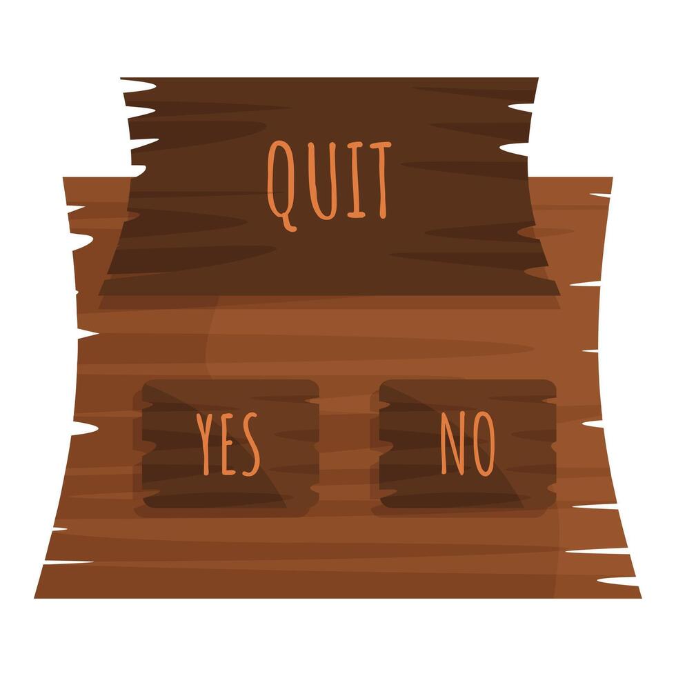 Wooden quit game pop up window with yes and no buttons vector