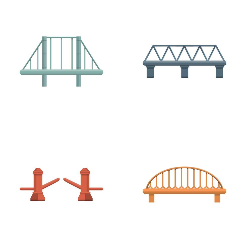 Various bridge icons set cartoon . Bridge project vector
