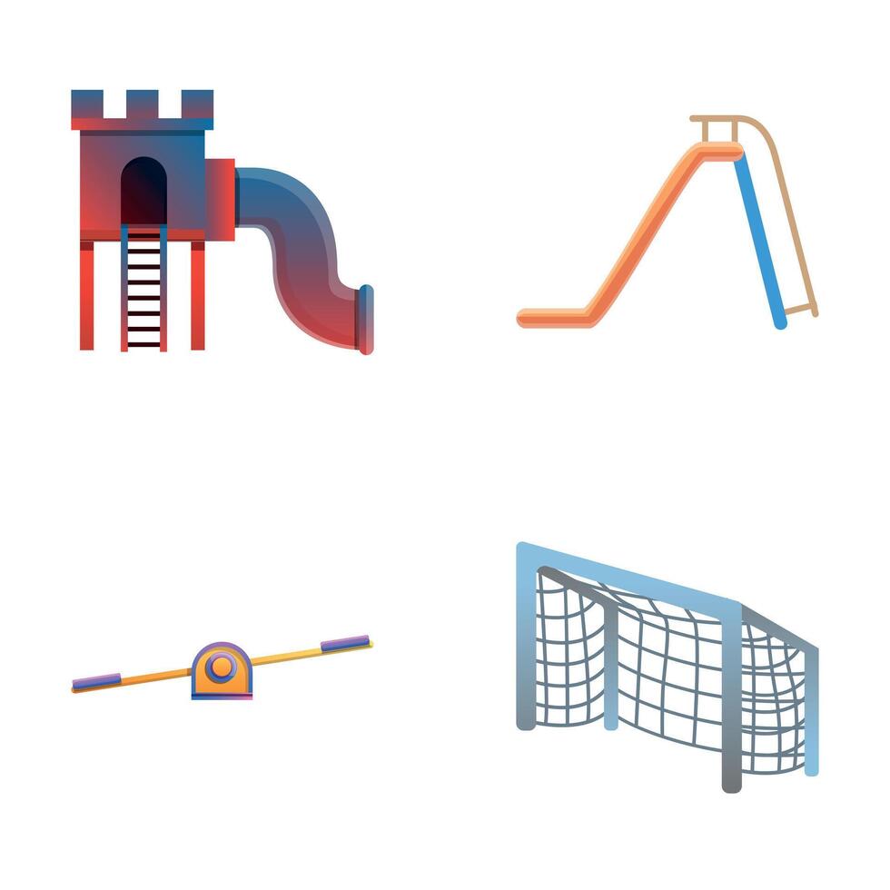 Children playground icons set cartoon . Children playground equipment vector