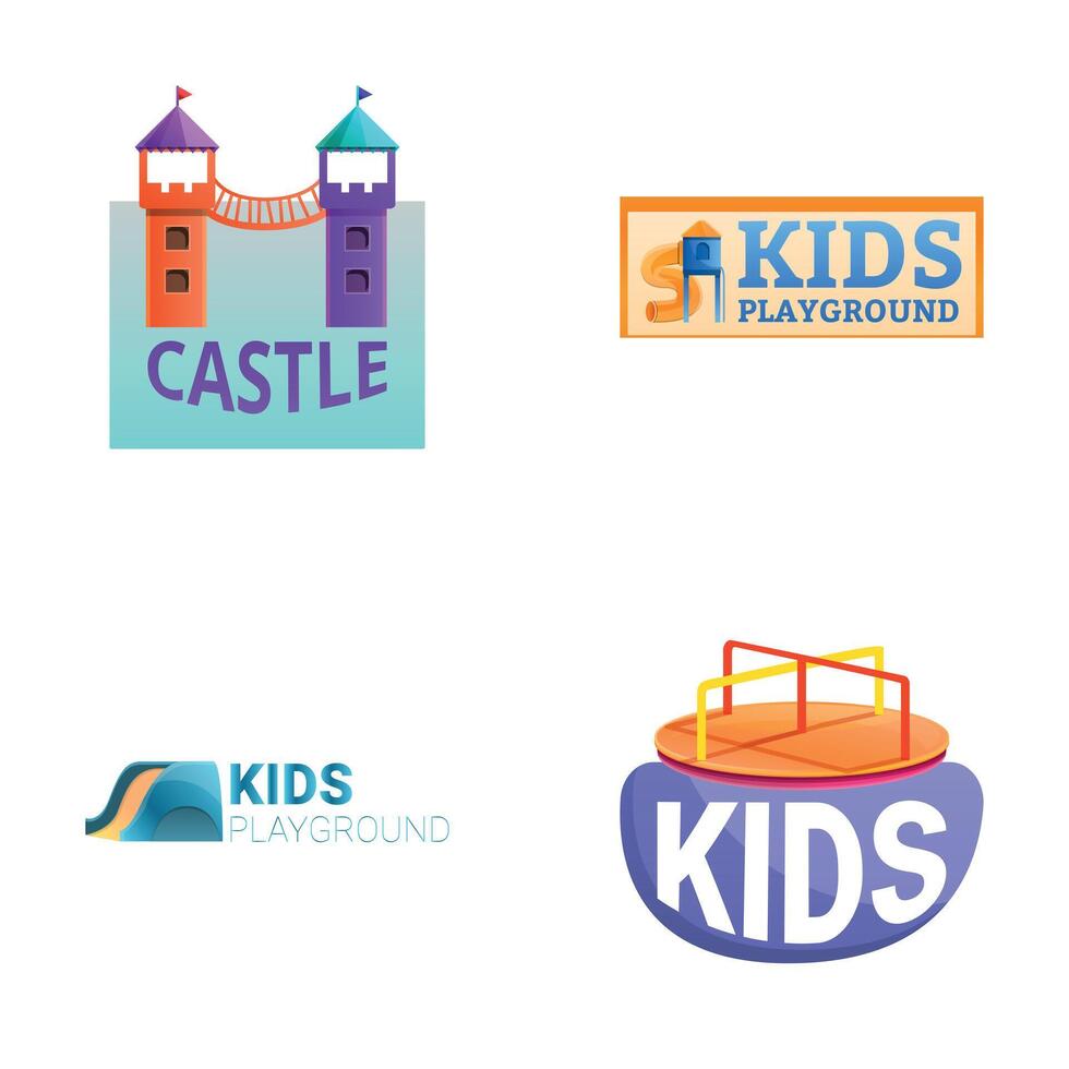Children park icons set cartoon . Amusement park advertisement vector