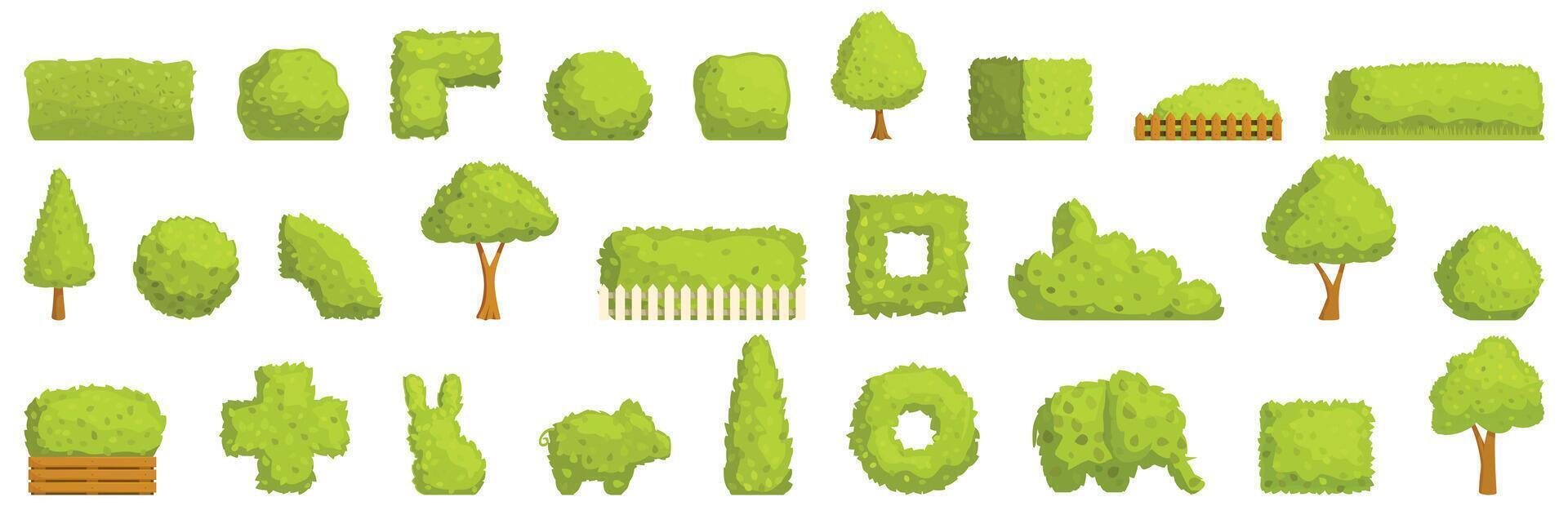 Hedge icons set. Set of isolated elements for landscaping a garden or park vector