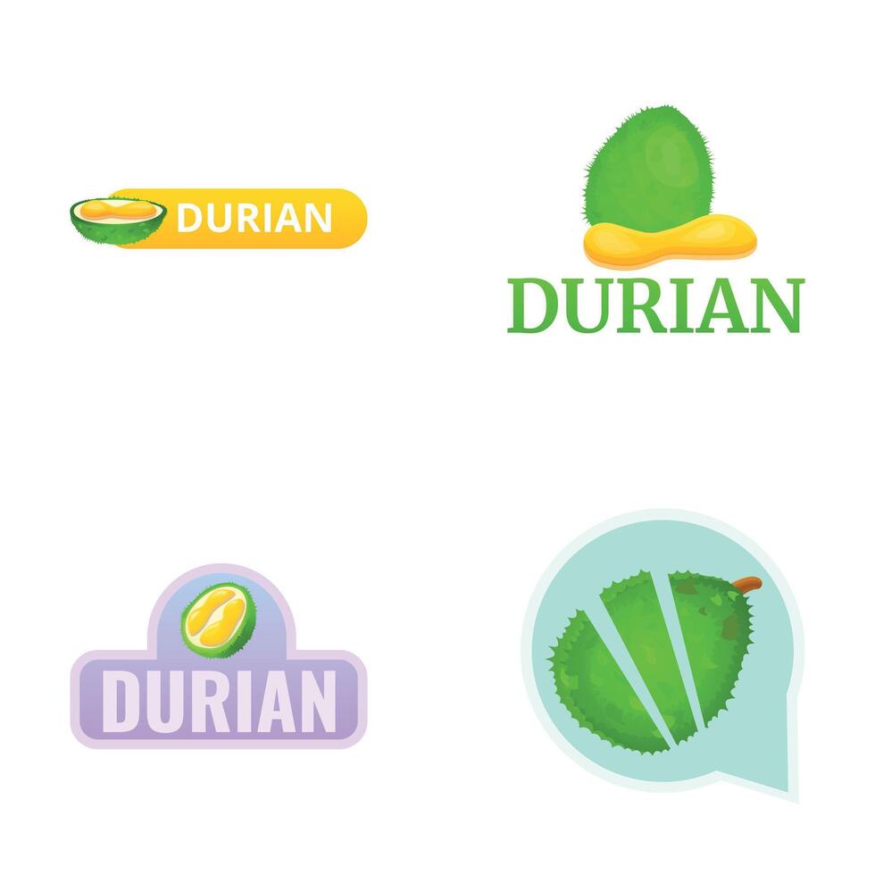 Fresh durian icons set cartoon . Exotic fruit vector