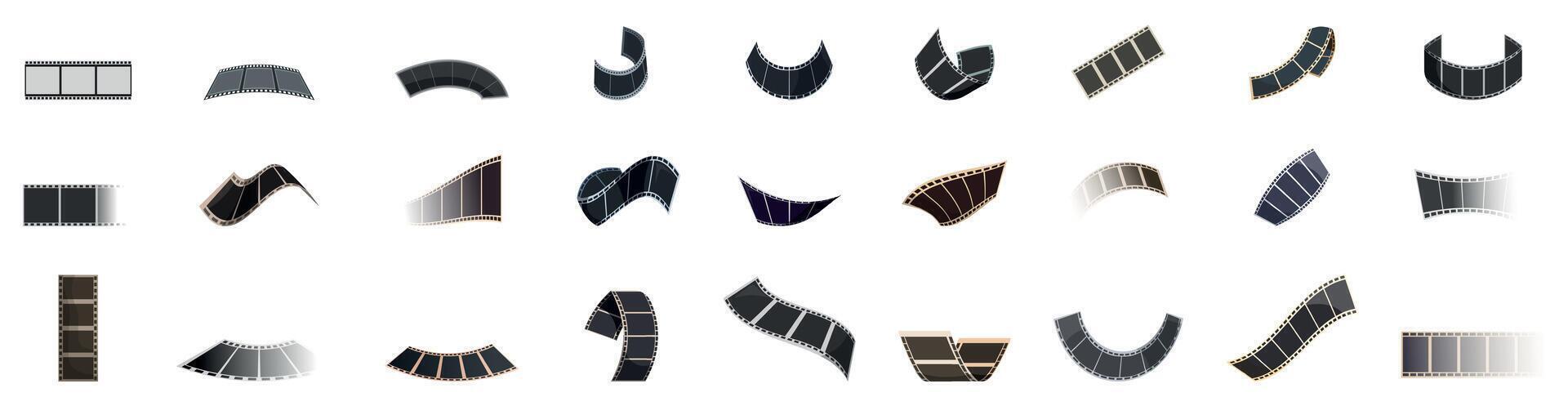 old frame cinematic icons set. Set of film strip icons showing different shapes and styles vector