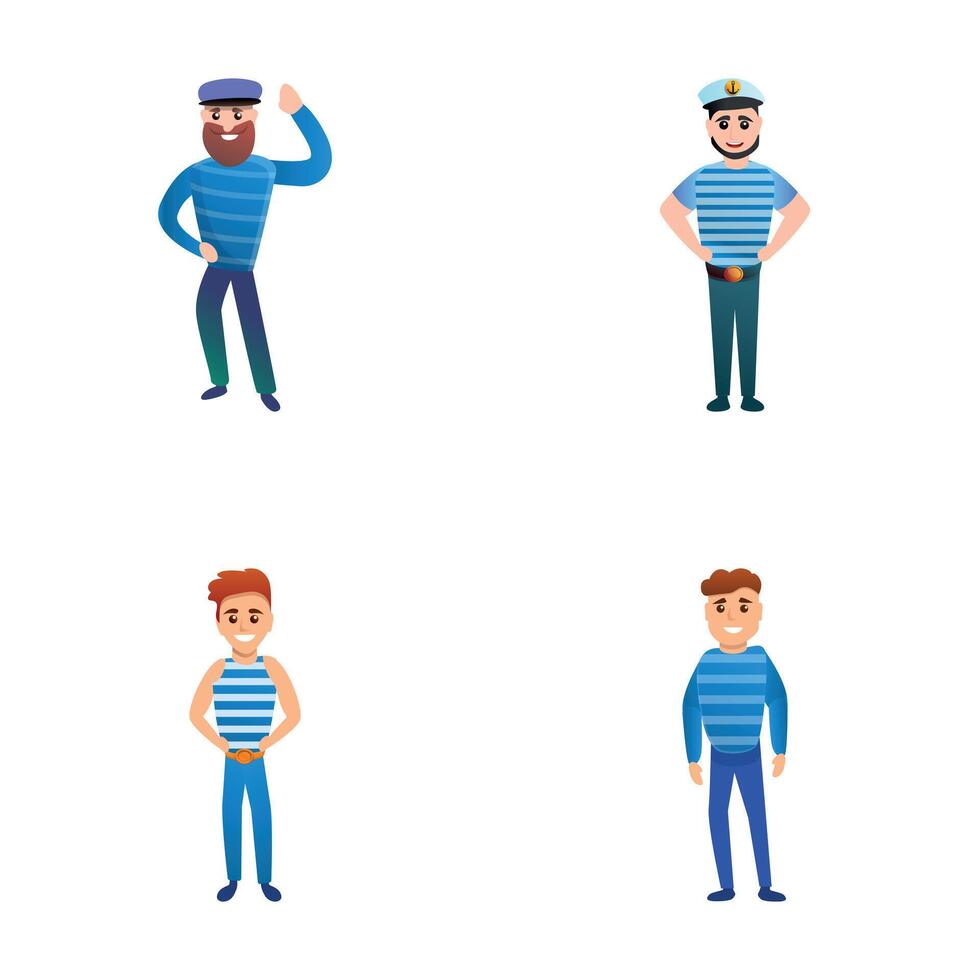 Man seafarer icons set cartoon . Ship captain and sailor vector