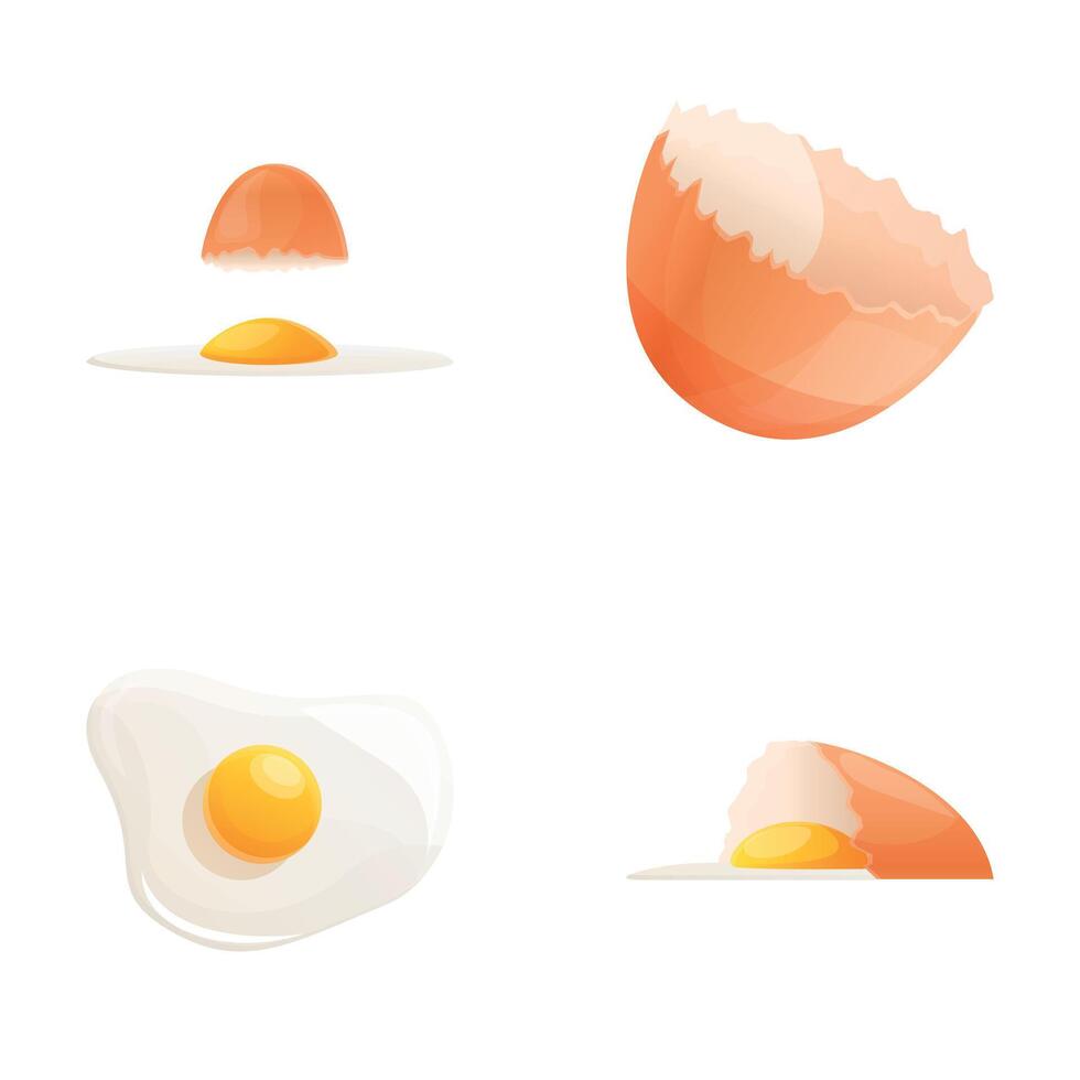 Egg icons set cartoon . Fresh raw chicken egg vector