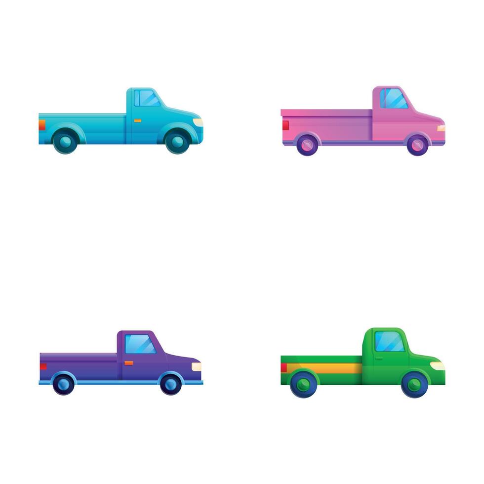 Pickup car icons set cartoon . Classic pickup in various color vector