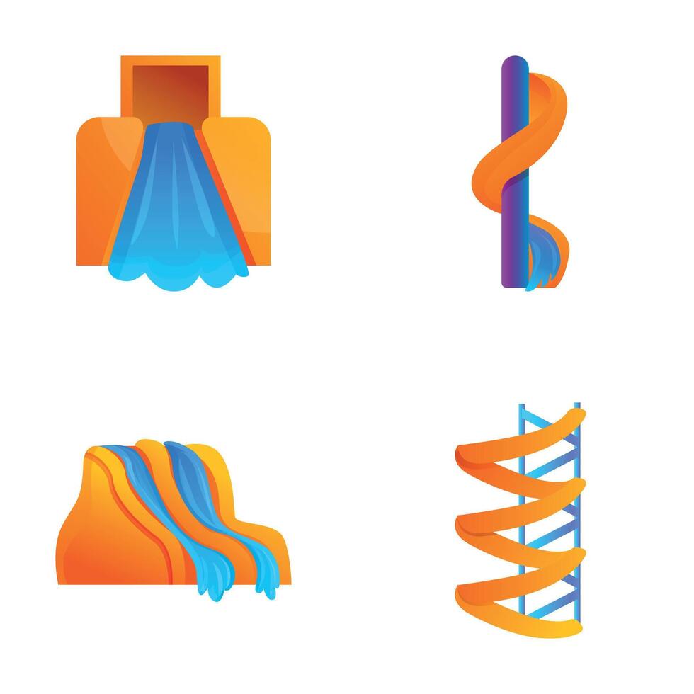 Aquapark icons set cartoon . Various water attraction vector