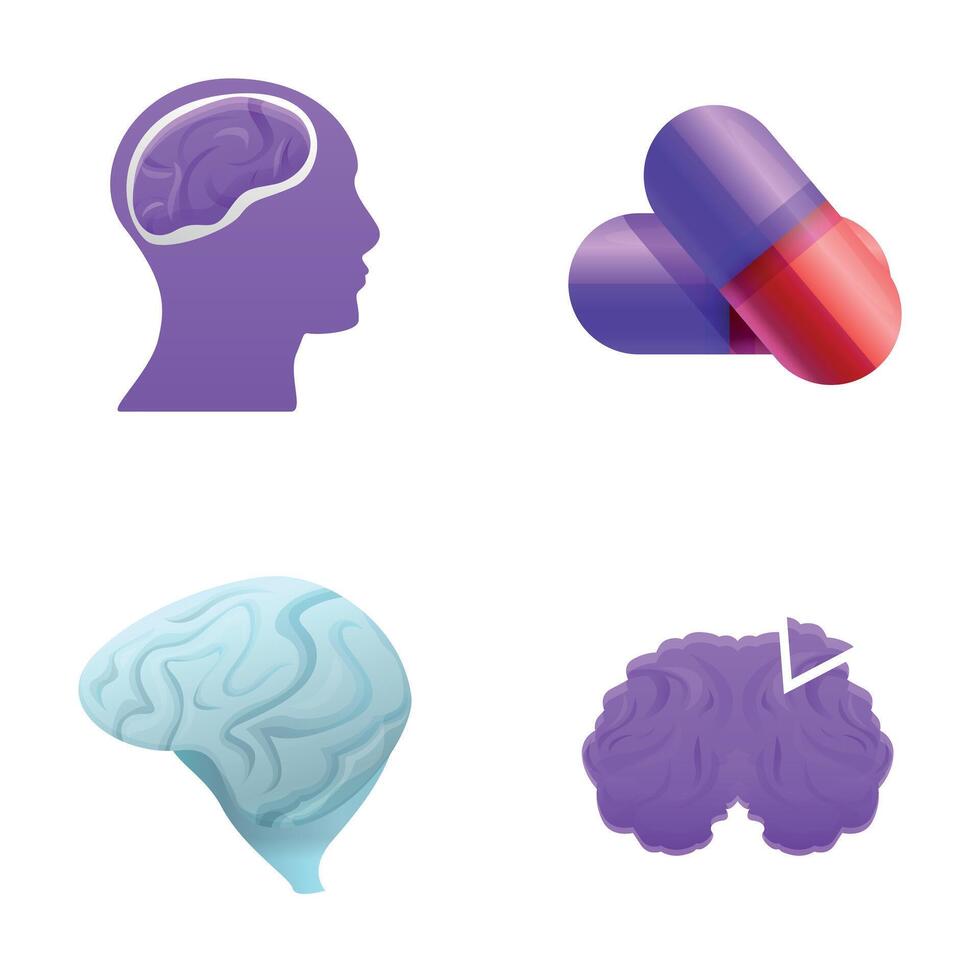 Brain disorder icons set cartoon . Alzheimer disease vector